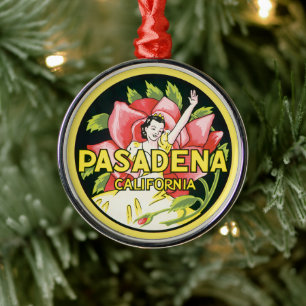 Reise im Vintage-Stil, Pasadena Kalifornien, Dame  Silbernes Ornament