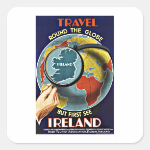 Reise im Vintage-Stil rund um den Globus: Irland e Quadratischer Aufkleber