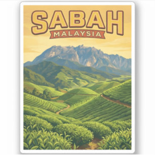 Reise im Vintage-Stil Sabah Borneo Malaysia Natur Aufkleber