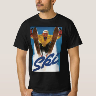 Reise im Vintage-Stil, Sportskifahrer beim Skifahr T-Shirt