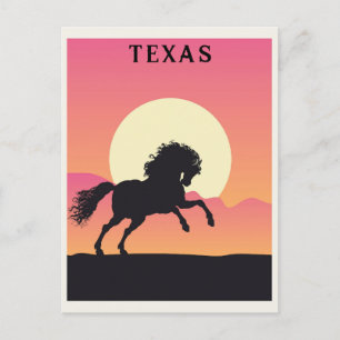 Reise im Vintage-Stil: Texas Pferd Berg Sonnenunte Postkarte