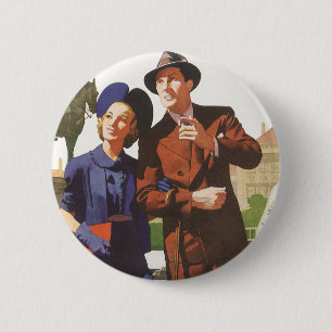 Reise im Vintage-Stil, Touristen auf Urlaubs-Sight Button