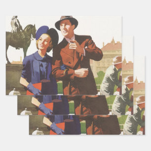 Reise im Vintage-Stil, Touristen auf Urlaubs-Sight Geschenkpapier Set