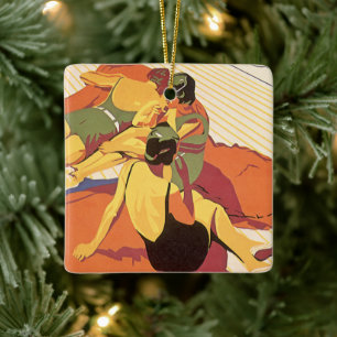 Reise im Vintage-Stil, Urlaub auf einem Kreuzfahrt Keramikornament