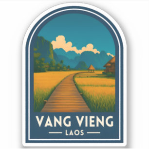 Reise im Vintage-Stil Vang Vieng Laos Retro-Panora Aufkleber