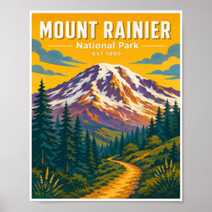 Reise im Vintage-Stil zum Mount Rainier Nationalpa Poster