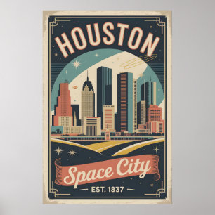 Reise in das alte Houston Texas Space City Retro Poster