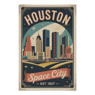 Reise in das Vintage-Houston, Texas, Space City Poster