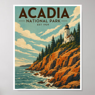 Reise in den Acadia National Park im Vintage-Stil Poster