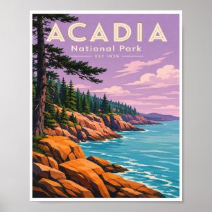 Reise in den Acadia-Nationalpark im Vintage-Stil Poster