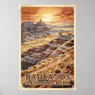 Reise in den Badlands National Park im Vintage-Sti Poster