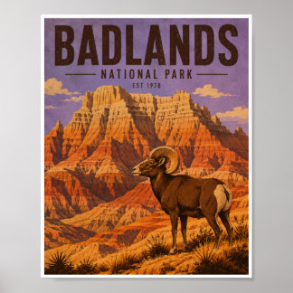 Reise in den Badlands National Park im Vintage-Sti Poster