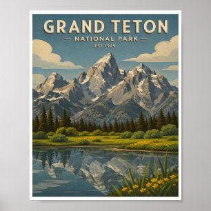 Reise in den Grand Teton National Park im Vintage- Poster