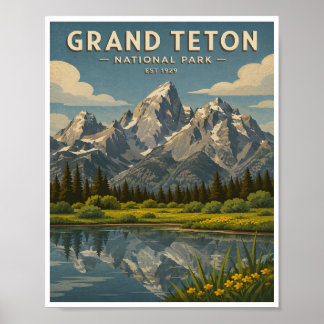 Reise in den Grand Teton National Park im Vintage- Poster