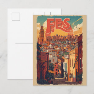Reise in die Altstadt von Fes Medina Marokko Vinta Postkarte