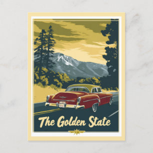 Reise in die kalifornischen Berge des Goldenen Sta Postkarte