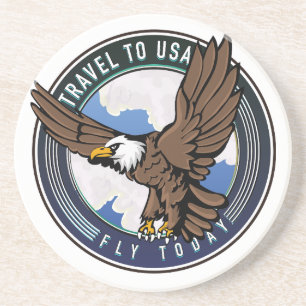 Reise in die USA Fly today Logo Getränkeuntersetzer