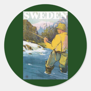 Reise in die Vintage-Schweden, Fischer Sportfische Runder Aufkleber