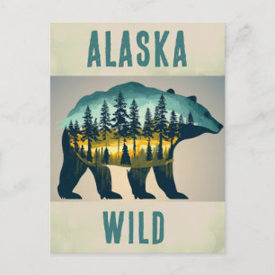 Reise in die Wildnis Alaskas mit Bären im Vintage- Postkarte