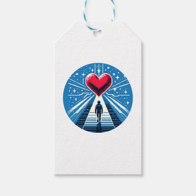 Reise ins Herz - Design der Pixel-Art Geschenkanhänger (Vorderseite)
