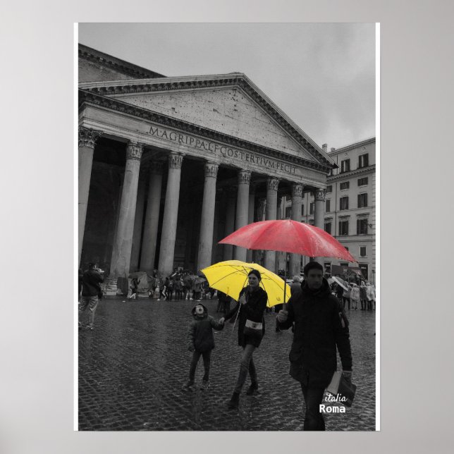 Reise-  | Italien - Rom, Rainy Day am Pantheon Poster (Vorne)