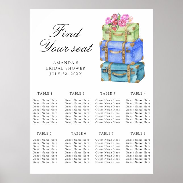Reise-Junggesellinnen-Abschied Hochzeit Sitzordnun Poster (Vorne)