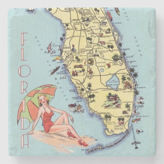 Reise-Karte Kitsch Floridas Vintager Steinuntersetzer (Vorderseite)
