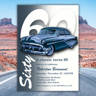 Reise Klassisch Blaues Auto wird 60 Jahre alt Einladung