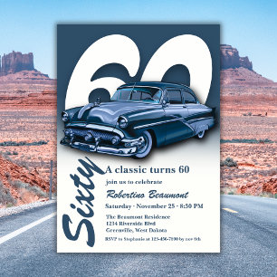 Reise Klassisch Blaues Auto wird 60 Jahre alt Einladung