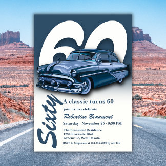 Reise Klassisch Blaues Auto wird 60 Jahre alt Einladung