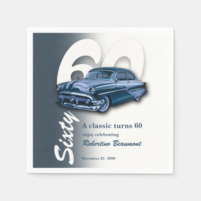 Reise Klassisch Blaues Auto wird 60 Jahre alt Serviette (Vorderseite)