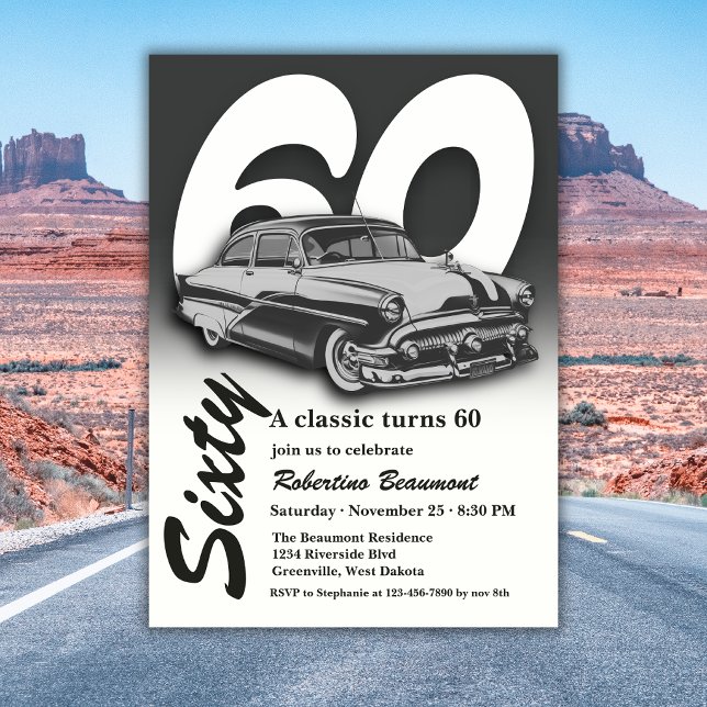 Reise Klassisch Graues Auto wird 60 Jahre alt Einladung (Von Creator hochgeladen)