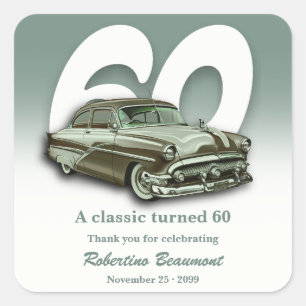Reise Klassisches Grünes Auto wird 60 Jahre alt Quadratischer Aufkleber
