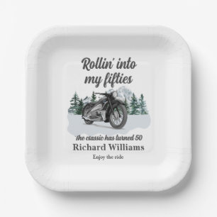 Reise Klassisches Motorrad Rollt 50. Geburtstag Pappteller