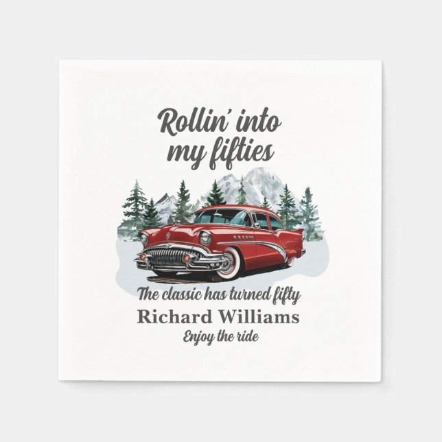 Reise Klassisches Retro-Auto Rollt 50. Geburtstag Serviette (Vorderseite)