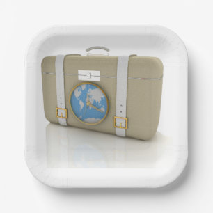 Reise-Kofferuhr Weltkarte im Vintage-Stil Pappteller
