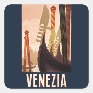 Reise-Kunst Venezia Venedig Italien Venedig Gondel Quadratischer Aufkleber