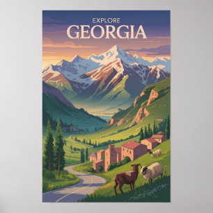Reise Kunst Vintage Georgien Kaukasus Berge Poster