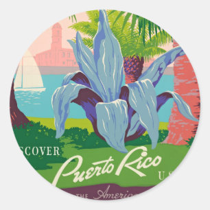 Reise-Kunstillustration aus Puerto Rico im Vintage Runder Aufkleber