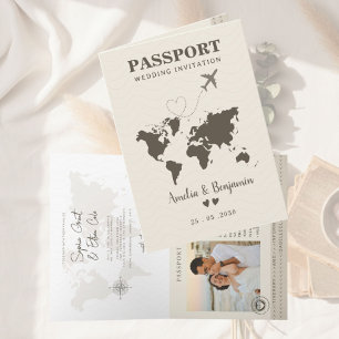 Reise Liebe Thema Reisepass Zielort Hochzeit Einladung