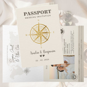 Reise-Liebe-Thema Reisepass Zielort Hochzeit Einladung