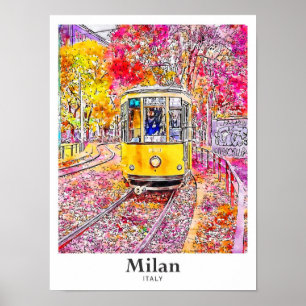 Reise Mailand Italien Aquarell Handgezeichnet Poster
