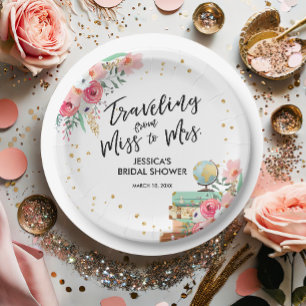 Reise Miss zu Mrs. Pink Floral Brautparty Pappteller