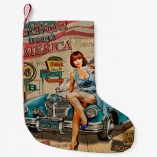 Reise mit dem Auto durch Amerika Vintage Poster. 6 Kleiner Weihnachtsstrumpf