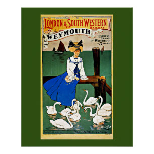 Reise mit dem Zug nach Weymouth, vintage, Poster