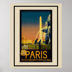 Reise mit der Vintage Paris Springbrunnen Eisenbah Poster
