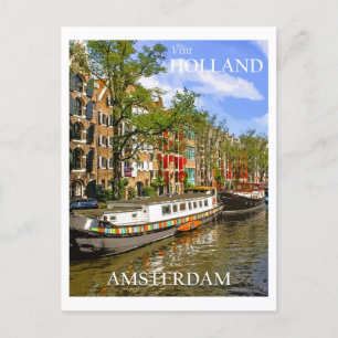 Reise mit einem alten Amsterdam-Kanalschiff in den Postkarte