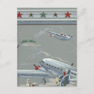 Reise mit einem alten Flugzeug in Grau Postkarte