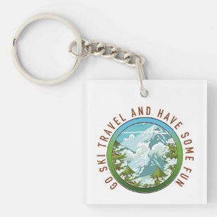 Reise mit Go Ski und hab Spaß Reise Logo. Schlüsselanhänger