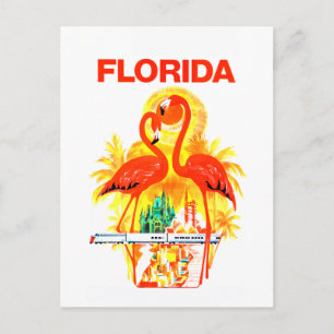 Reise mit Vintage-Florida-Flamingos Postkarte